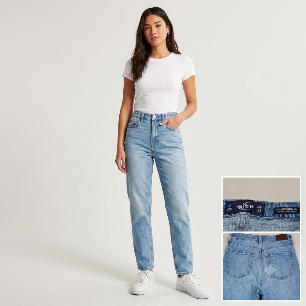 Hollister Mom Jeans Women 3S Blue Ultra High Rise Vintage Stretch Light Wash
